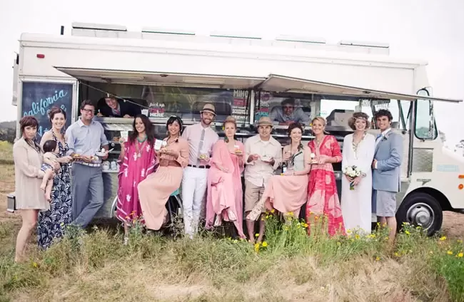 boho wedding in California meadow with food truck for reception food
