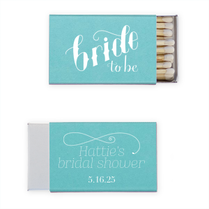 Illuminate the path to 'I do' with the Bride to Be Matchbox, flaunting 'bride to be' in vibrant script. The back swirls with a graceful scroll, highlighting the bride's name, 'bridal shower,' and the date for an enchanting pre-wedding spark