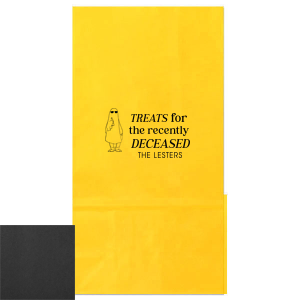 The Treats For The Recently Deceased Bag will make a spooky addition to your personalized Halloween supplies. Step your trick or treat bags up this year with a custom touch. Your Halloween bash will be a ghoulish delight. 