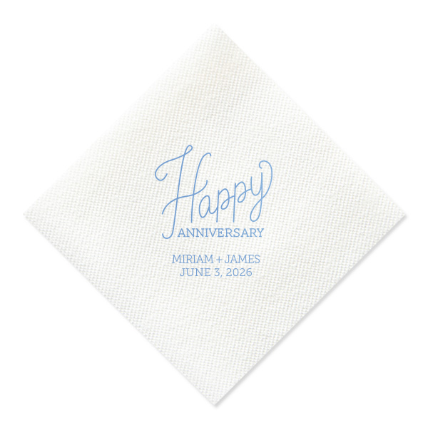 Personalize this cursive Happy Anniversary graphic for a gorgeous detail on your bar or dessert table. Stick with the Powder Blue and Matte Black or choose colors to match your theme. Add your names and wedding date for a personal touch. 