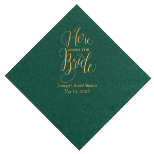 The ever-popular Kiwi Cocktail Napkin with Matte White Foil has a Here Comes The Bride 2 graphic and is good for use in Words, Bridal Shower themed parties and will make your guests swoon. Personalize your party's theme today.
