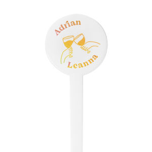 The Cheers to Us Stir Stick invites a toast to love and togetherness with a charming hand-drawn graphic of two hands clinking drinks, nestled between your names, written in a font that captures casual elegance and modern flair. This stir stick is the perfect addition to any joyful occasion, encouraging guests to raise their glasses in celebration.