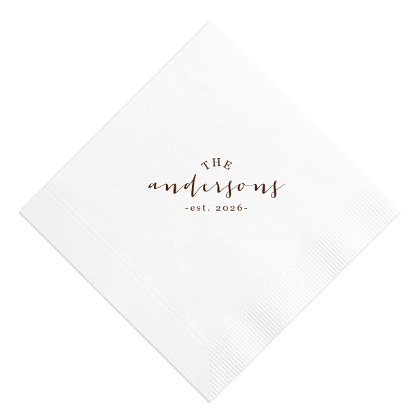 Commemorate the start of a shared journey with the Family Est Napkin proudly featuring your new surname in lively script above the year 'Established.' Perfect for celebrating the creation of your family and your enduring bond