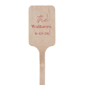 The Family Name Celebration Stir Stick proudly displays your family's last name in a font that boasts modern elegance. Beneath the name, the date of your wedding or event is delicately added, providing a timeless keepsake for this momentous occasion. This stir stick is a beautiful way to commemorate the union of two families and the start of a new, shared journey.