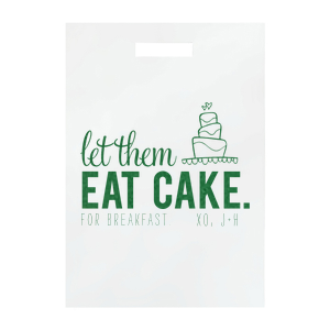 Indulge your guests with the Let Them Eat Cake Favor Box, where a joyous wedding cake and floating hearts invite a deliciously cheeky suggestion. 'Let them Eat Cake For Breakfast'—a whimsical farewell for a slice of morning-after bliss, personalized with the couple’s names