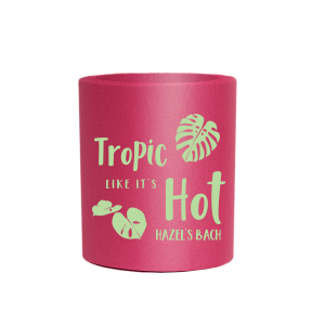 Customize our tropical bachelorette can cooler! This is perfect for a tropical bachelorette party theme. You'll be sipping in style with custom can coolers. 