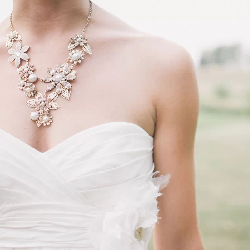 Bride with Floral Pearl Necklace