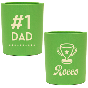 Celebrate the dad or the father figure in your life this father's day by gifting him a personalized father's day can cooler. This can cooler is also a great gift for your dad's birthday day. It features a fun trophy graphic so your dad will know that he is #1. 