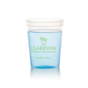 Capture the essence of paradise with the Palm Tree Reunion Cup. Featuring two palm trees swaying in the breeze, this design brings the islands, ocean, and sandy shores to your celebration. Perfect for any event under the sun, this cup adds a touch of tropical charm to every sip!