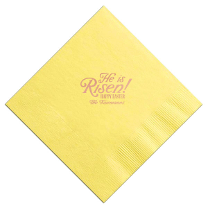 Rejoice in the season with the Easter Resurrection Celebration Napkin, proclaiming "He is risen, Happy Easter" in a bold font above your family's last name. A personal and joyous addition to your Easter gatherings.