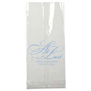 Our custom White Gift Bag with Satin French Blue Foil will look fabulous with your unique touch. Your guests will agree!
