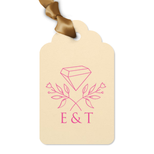 Custom Poptone Fuschia Diamond Gift Tag with Shiny 18 Kt Gold Foil has a Floral Gem graphic and is good for use in Floral, Trendy, Geometric themed parties and are a must-have for your next event—whatever the celebration!