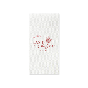 Celebrate the bride to be's last disco! This trendy disco themed bachelorette party is perfect for dancing the night away. Featuring a disco ball graphic, you can customize this napkin with a date and the name of the bride.