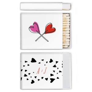 Custom White Classic Custom Photo Matchbox with Matte Poppy Ink Digital Print Colors and Matte Black Ink Digital Print Colors has a Confetti Heart Pattern graphic and is good for use in Wedding, Full Bleed, Hearts themed parties and will give your party the personalized touch every host desires.