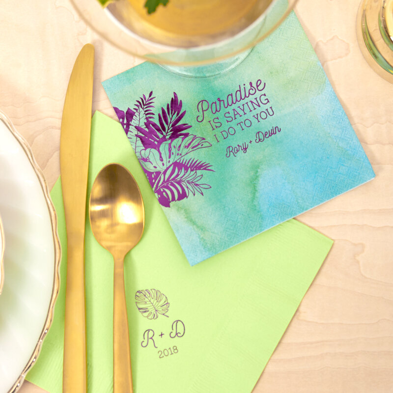 paradise is saying i do to you tropical themed cocktail napkins