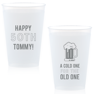 Toast to milestone birthdays with the A Cold One Milestone Birthday Frost Flex Cup, a playful tribute to aging with humor. One side features an overflowing beer mug, beneath the witty phrase “A cold ONE for the OLD ONE." The reverse celebrates the Milestone Birthday and the guest of honor’s name. This cup is a perfect blend of jest and joy, ideal for savoring drinks while celebrating big birthdays among friends.