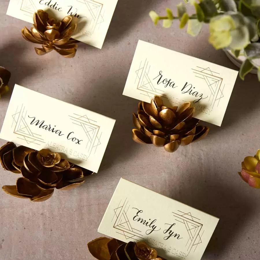 gold succulents for place cards