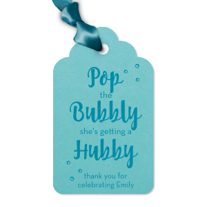 Say thank you with a bottle of bubbly to go, tied with this adorable personalized gift tag. Just choose your bridal shower or bachelorette theme colors and add the bride's name for a lovely hostess touch!