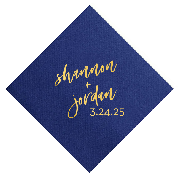 Infuse your wedding with whimsy using the Script Names and Date Wedding Napkin, featuring names in a spirited script, plus the event date. A vibrant choice for couples celebrating their joyous union.