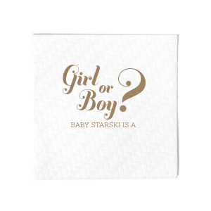 If you are celebrating a baby shower or gender reveal party, this napkin is a creative way to have people guess. Customize with the your last name and have your guests guess what your baby will be. 