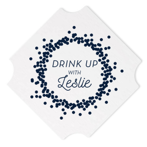 Raise your glass with our festive confetti Drink Up personalized coasters. Surrounded by a playful confetti dot frame, these foil-printed paper pulp coasters are perfect for birthdays, bachelor/bachelorette parties, or any milestone event. Add a name for a custom touch that invites guests to celebrate in style.
