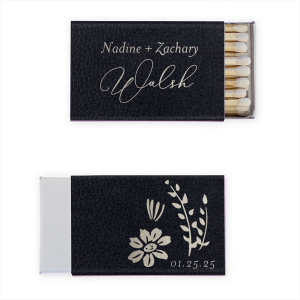 The Artistic Flair Wildflower Wedding Script Names Match elegantly merges sophistication with creativity. One side stylishly presents the couple’s first names. The design’s centerpiece is their last name in a grand script. The reverse features an elegant botanical motif with the event date, beautifully embodying their matrimonial journey.