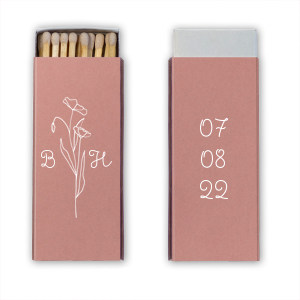 Our custom Natural Antique Rose Classic Matchbox with Matte White Foil has a Stem Cosmos Flower graphic and is good for use in Floral themed parties and can be personalized to match your party's exact theme and tempo.