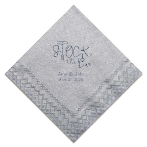 Get ready to raise a glass with the Stock the Bar Napkin! The corkscrew and cork cleverly transform into the "T" of Stock, embodying bar-side sophistication. Perfect for turning any gathering into a spirited celebration. Personalize it to make the perfect match for your soiree. Cheers to tipping the top shelf!