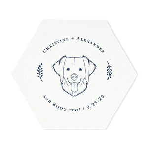 Our custom Eggshell Square Coaster with Matte Navy Foil has a Golden Retriever graphic and is good for use in Animals themed parties and can be personalized to match your party's exact theme and tempo.