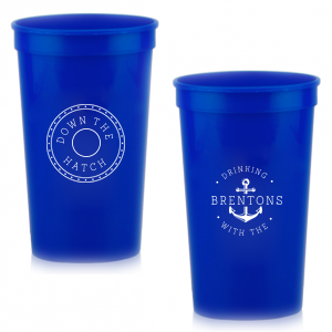 ForYourParty's chic Navy 16 oz Stadium Cup with Matte White Ink Cup Ink Colors has a Dotted Frame 1 graphic and a Anchor Frame graphic and is good for use in Travel, Beach/Nautical, Father's Day themed parties and can be personalized to match your party's exact theme and tempo.