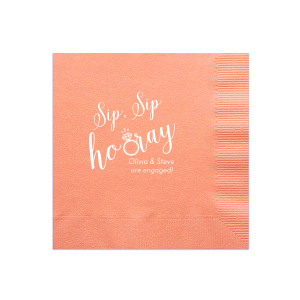 The ever-popular Light Coral Cocktail Napkin with Matte White Foil has a Diamond Ring graphic and is good for use in Wedding, Engaged and Bridal Shower themed parties and will add that special attention to detail that cannot be overlooked.