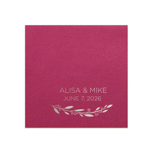 ForYourParty's elegant Magenta Linen Like Dinner Napkin with Shiny Green Tea Foil has a Branch 4 graphic and is good for use in Floral, Frames themed parties and will make your guests swoon. Personalize your party's theme today.