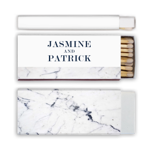 Our custom White Classic Custom Photo Matchbox with Matte Navy Ink Digital Print Colors and Matte Slate Gray Ink Digital Print Colors can be customized to complement every last detail of your party.