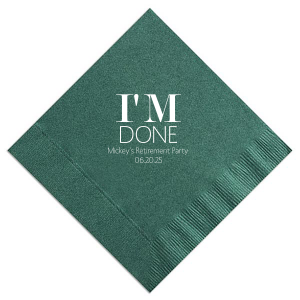 Celebrate the end of an era with the I’m Done Retirement Party Napkin. Boldly proclaiming "I’m Done," this amusing design captures the triumph of reaching retirement. Perfect for honoring the retiree as they close one chapter and eagerly look forward to the next adventure.