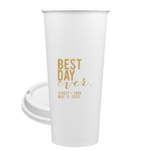 ForYourParty's personalized Gold Ink 8 oz Paper Coffee Cup with Lid with Gold Ink Cup Ink Colors can be customized to complement every last detail of your party.