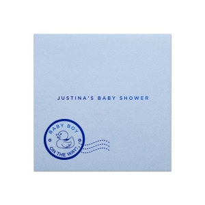 Personalize this baby shower napkin today! Featuring an adorable duck stamp picture, you can add the baby or mother to be's name.
