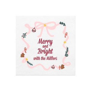 Enjoy the elegance of the Merry And Bright Holiday Bows Napkin. Featuring a holiday bow adorned with decorations, perfect for seasonal parties or festive family functions, the stylish napkin is sure to be a holiday hit!