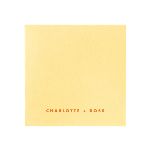 The Simple Block Names Statement Napkin design features the couple's names printed along the bottom edge. This crisp, contemporary design highlights their union with simplicity and sophisticated style.