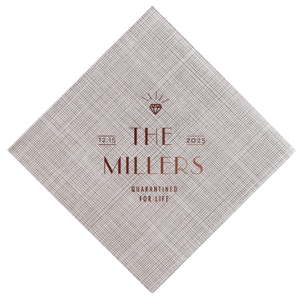 ForYourParty's elegant Dark Navy Cocktail Napkin with Shiny Sterling Silver Foil has a Diamond graphic and is good for use in Wedding, Bridal Shower themed parties and will make your guests swoon. Personalize your party's theme today.