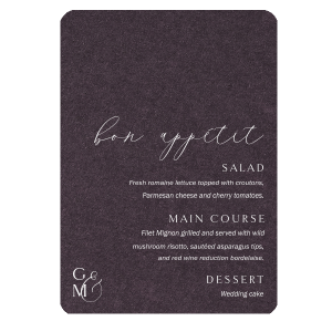 ForYourParty's chic Natural NEW Amethyst Folded Menu with Matte White Foil will impress guests like no other. Make this party unforgettable.