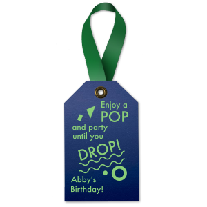 Our beautiful custom Shiny Violet Wine Hang Tag with Matte Key Lime Foil has a Confetti Accent graphic and is good for use in Birthdays, Bar Mitzvah / Bat Mitzvahs and other celebration themed parties and can't be beat. Showcase your style in every detail of your party's theme!
