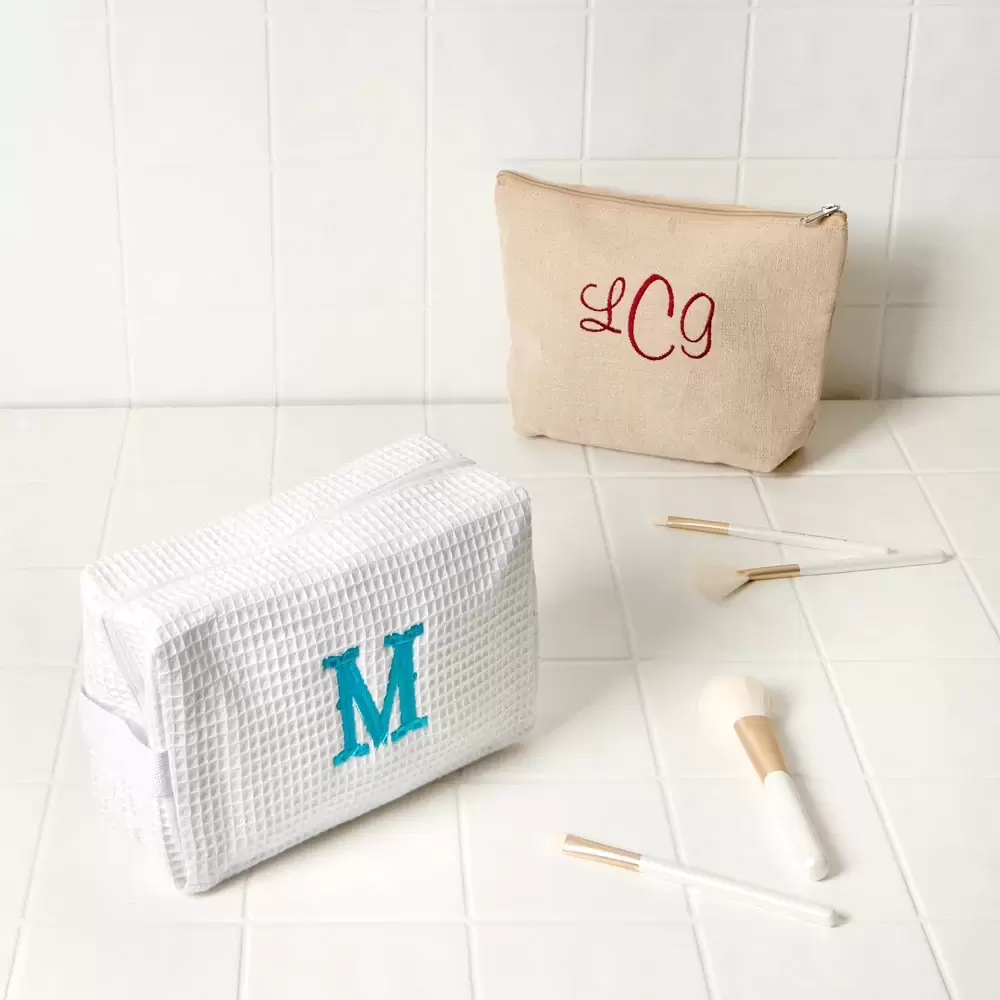 Personalized embroidered cosmetic bags are a great party favor!
