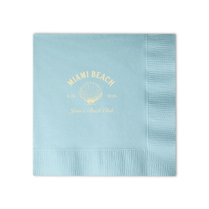 Dive into the festivities with the Bachelorette Beach Party Seashell Soiree Napkin, featuring the bachelorette's name in a timeless script, her party's coastal location, and date, elegantly accented with a chic sea shell graphic. The perfect accompaniment to "The Last Splash" celebration by the shore.