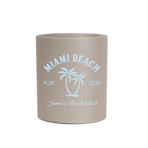 Keep your drinks as cool as the ocean breeze with the Bachelorette Beach Party Tropical Chill Can Cooler. Adorned with palm tree graphics, it's personalized with the bachelorette's name in an elegant script, along with the location and date of the beachside bash. A must-have for staying refreshed during "The Last Splash."
