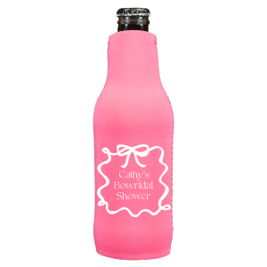 Keep your drinks cool and your style chic at the bridal shower with the Bowridal Shower Can Cooler. Adorn this charming cooler with the bride's name, floating above the whimsical phrase "Bowridal Shower," all encased within an illustrative looping ribbon and bow frame. A playful yet elegant accessory for the celebration.