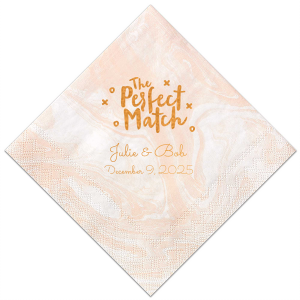 ForYourParty's chic Marble Blush Cocktail Napkin with Shiny Copper Foil has a Perfect Match graphic and is good for use in Words, Calligraphy, Wedding themed parties and will look fabulous with your unique touch. Your guests will agree!