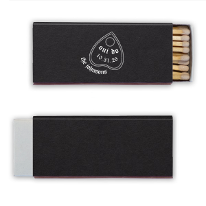 Rouse the spirits at your Halloween event or seasonal wedding with the Oui Do Match. Fully customizable with dates and text alongside a simple ouija planchette, they are sure to leave a haunting impression on your guests!