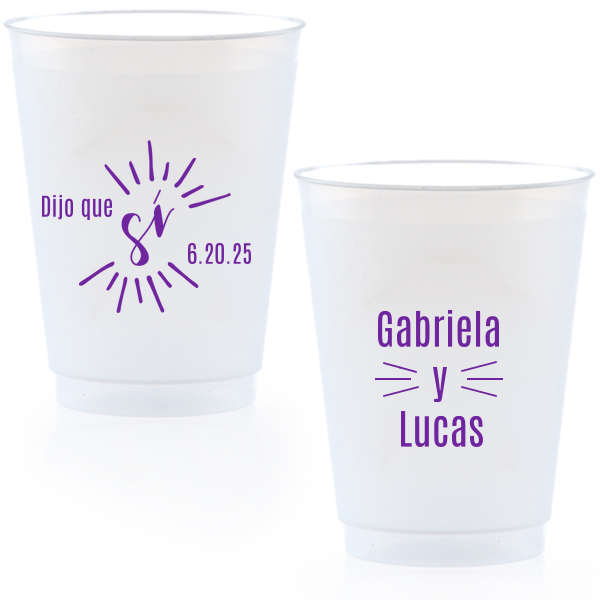"Cheers to love with the Dijo Que Sí Cup , where 'Sí' beams brightly, symbolizing joyful affirmation. 'Y' artistically unites the couple's names, each side radiating with the warmth and vibrancy of a love celebrated in any language."