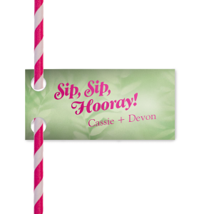 Raise a toast with every sip using the Sip Sip Hooray Wedding Straw Tag. Shaped like a jubilant flag, it transforms each drink into a celebration. With "Sip Sip Hooray" leading the cheer and the couple’s names elegantly displayed, it's a spirited touch for any festive occasion!