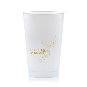 Our custom Gold Ink 10 oz Frost Flex Cup with Gold Ink Cup Ink Colors has a Galaxy Dust graphic and is good for use in Wedding and Stars themed parties and will look fabulous with your unique touch. Your guests will agree!